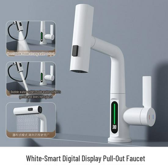 Rotating Brass Countertop Basin Faucet with Digital Display & Aerated Waterfall