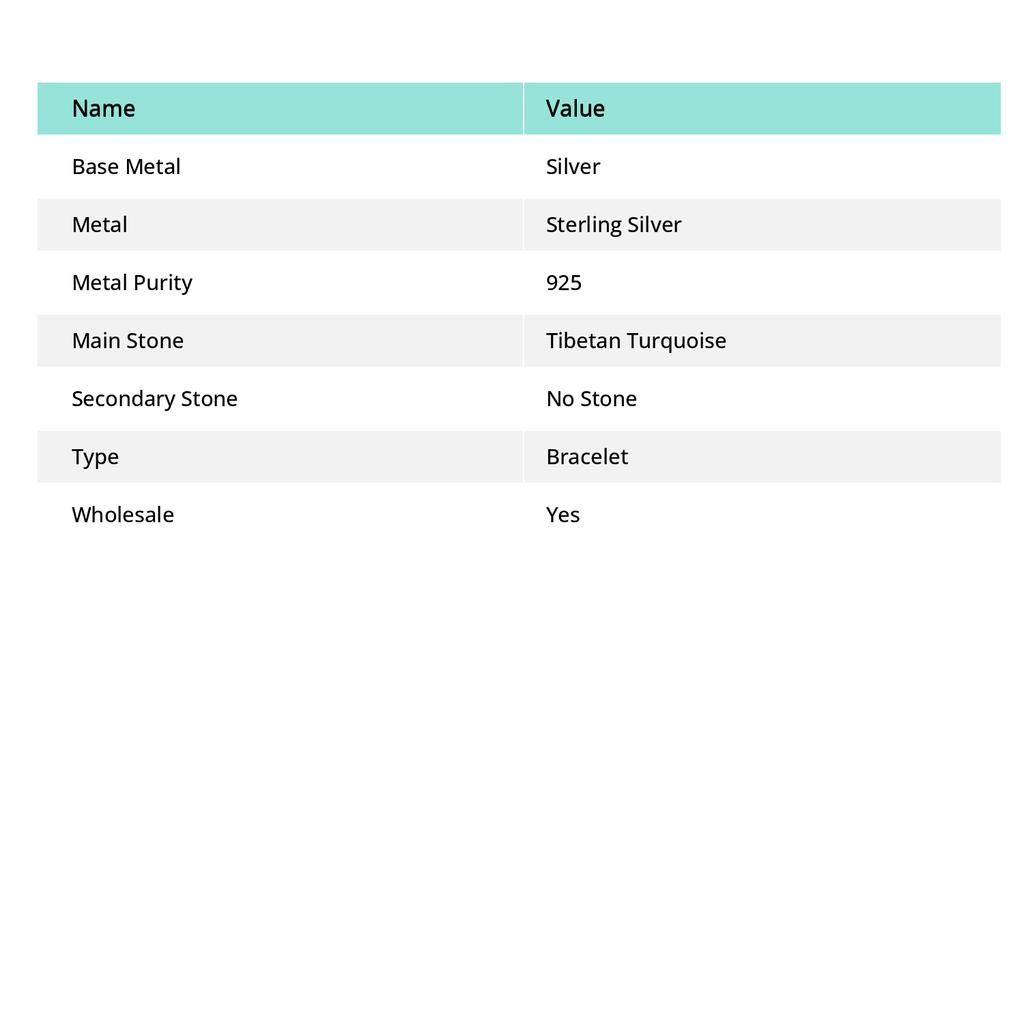 Tibetan Turquoise Gemstone 925 Sterling Silver Bracelet7-8"