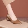 WTEMPO Women's Spring and Autumn Single Shoes Solid Color Pointed Toe Middle Thick Heel Rubber Anti-slip Sole Soft Leather Shoes Comfortable Versatile