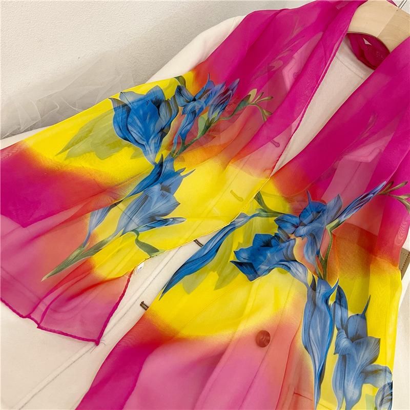 Весенне-летний шифоновый шелковый шарф: Легкая, напечатанная и универсальная женская солнцезащитная шаль