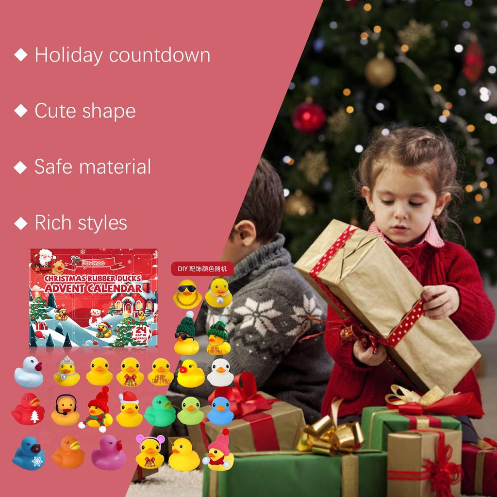Dowmoo Christmas Rubber Duck Advent Calendar 24-day Blind Box Countdown 24 Different Little Yellow Duck Children's Christmas Gifts 1set