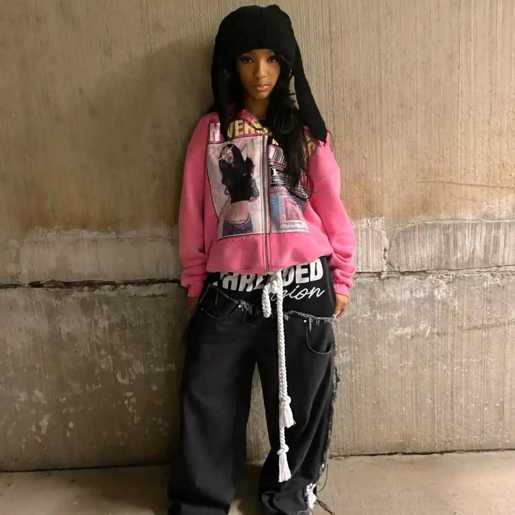 Retro Fashion Printed Pattern Hoodie Y2k Gothic Street Clothing Men and Women Loose Casual Sportswear K Pop Clothes