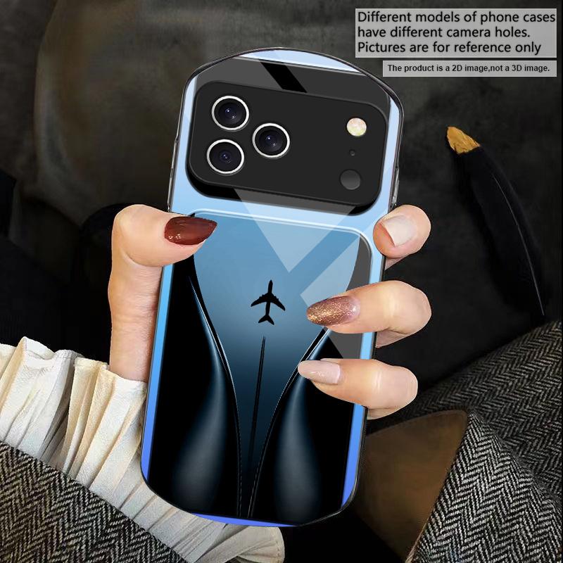 Самолет в постепенном полете Для iPhone 17 16 15 14 Pro 13 Plus 12 mini 11 Pro Max XR X S 7 8 Эллиптический закаленный стеклянный чехол для телефона
