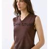 MD Summer Women's Clothing American Casual Minimalist Light Linen Blended V-neck Vest Knitting Vest 5719558