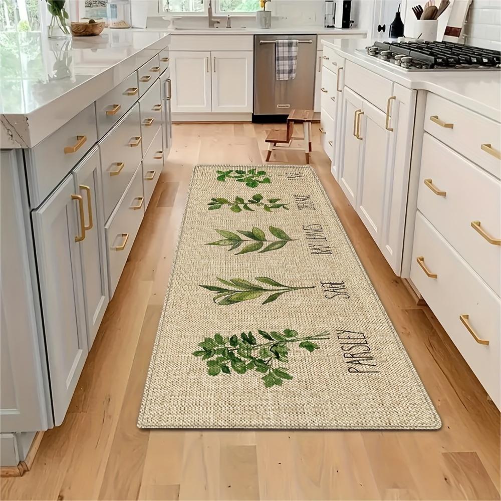 2pcs Set Green Leaf Design Kitchen Mat, Anti-Slip Runner Rug, Laundry Room, Bathroom, Outdoor and Indoor Home Decor