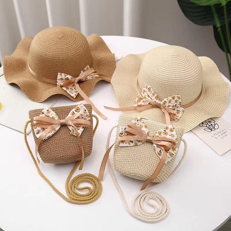 Summer children's sun hat spot straw hat bag cover children's sunscreen beach hat straw sun hat