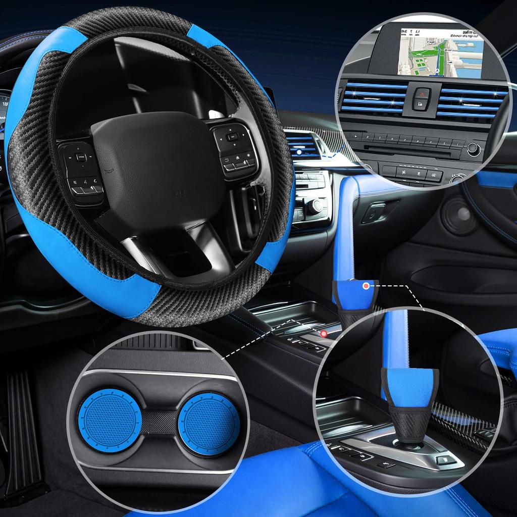 Car Steering Wheel Cover Gear Cover Handbrake Shoulder Guard Armrest Box Mat Line