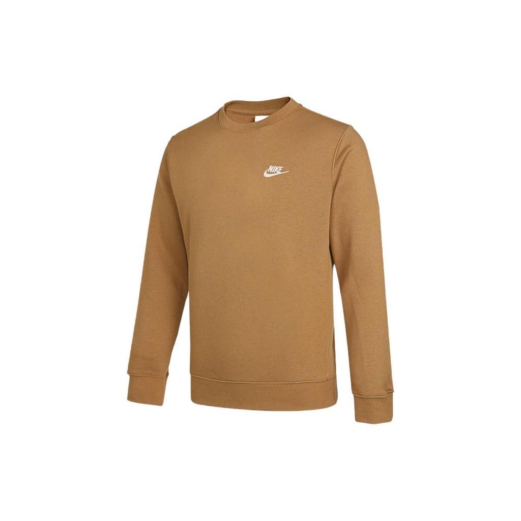 Nike Solid Color Logo Embroidery Sport Pullover Sweatshirt Men Tops Brown BV2663-722