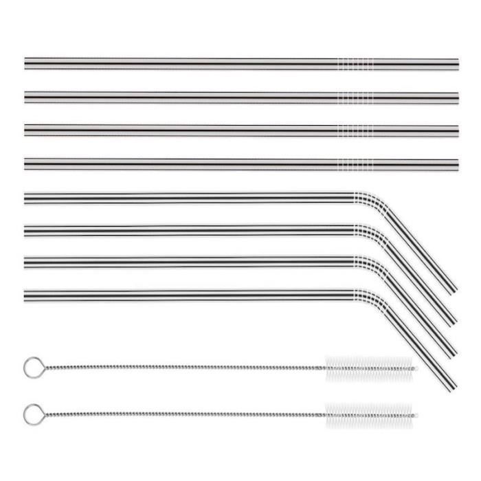 SHOP-STORY - Lot de 8 Pailles réutilisables en acier inoxydable non jetable pour déguster toutes vos boissons maison