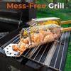 BBQ Basket Heavy-Duty Stainless Steel Grill Basket with Lid Removable Wooden Handle Rolling Grill