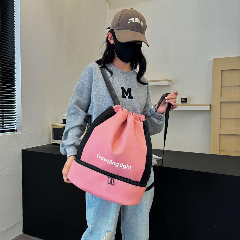 Men's and women's drawstring shoulder travel bag, dry and wet separation, swimming and fitness bag with shoe compartment, yoga bag
