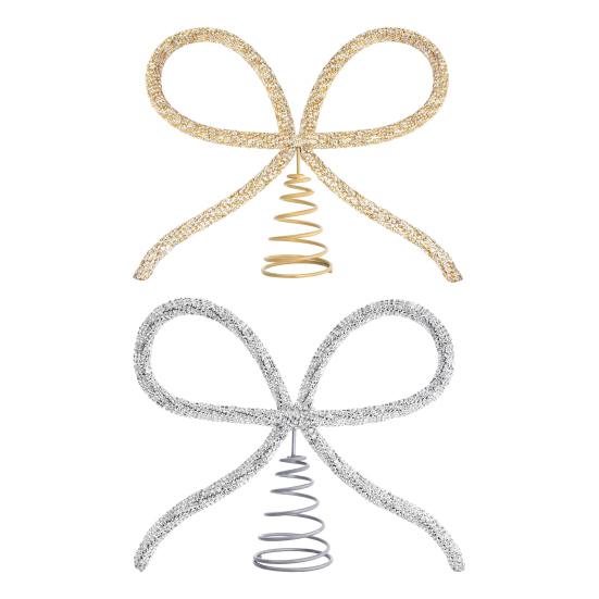 9.8" Rhinestone Bow Tree Topper Gold/Silver Rhinestone Bow Tree Top Ornament for Xmas Holiday