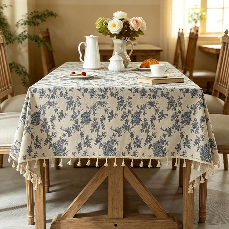 Rectangular Cotton Tablecloth with Vintage Style French Orchids Suitable for Dining Rooms Living Rooms Studies Restaurants and Cafés.