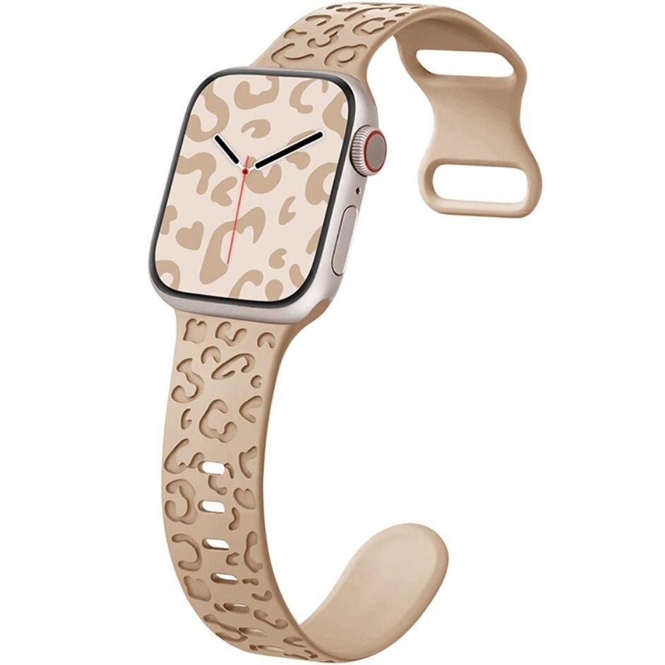 Silicone Strap for Apple Watch 1/2/3/4/5/6/7/8/9/10/11/SE 38/40/41/42mm, Leopard, Light Brown