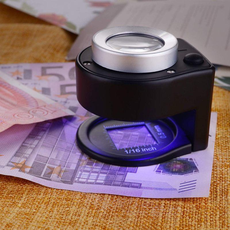 30X Coin Jewelry Loupe Magnifier with LED UV Light Desktop Portable Metal Scale Magnifing Glass For Textile Tool Currency Stamps