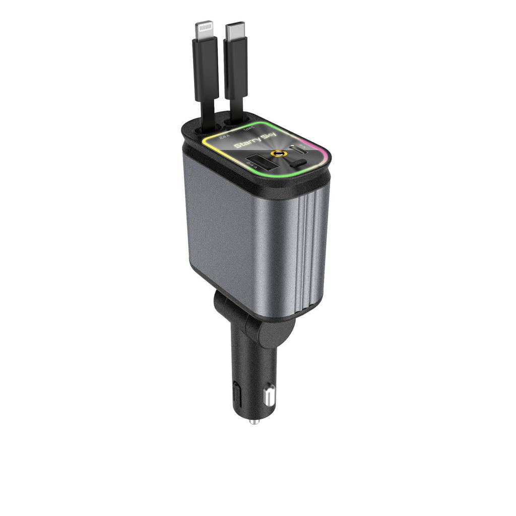 Starry Sky Ceiling Projection Car Charger with Double Retractable Lines: A Multifunctional 4-in-1 Mobile Accessory
