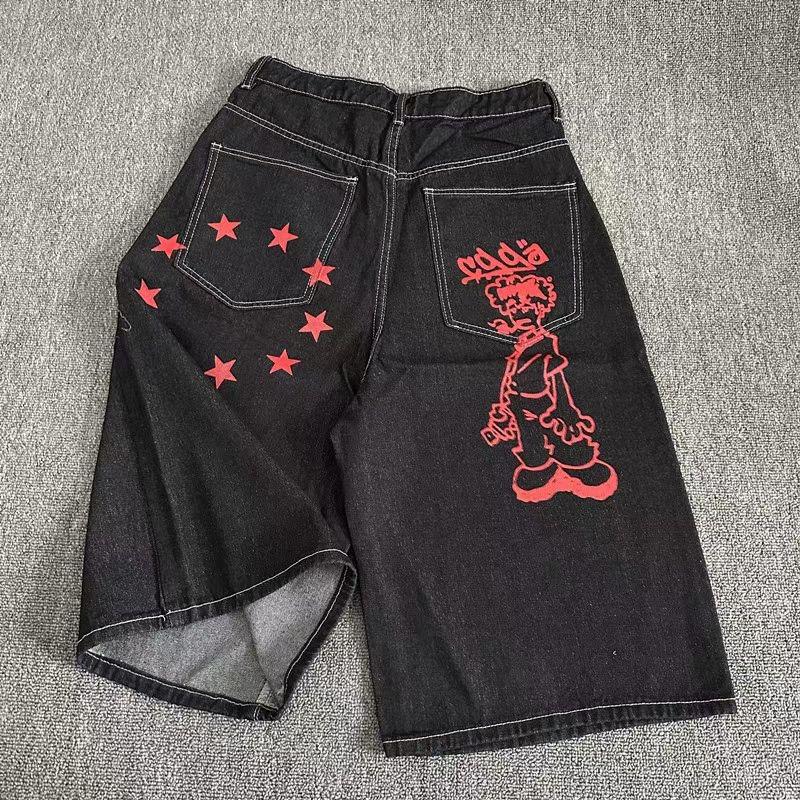 ZYLLO Американский мультяшный принт Широкие джинсовые укороченные брюки Свободные повседневные прямые шорты