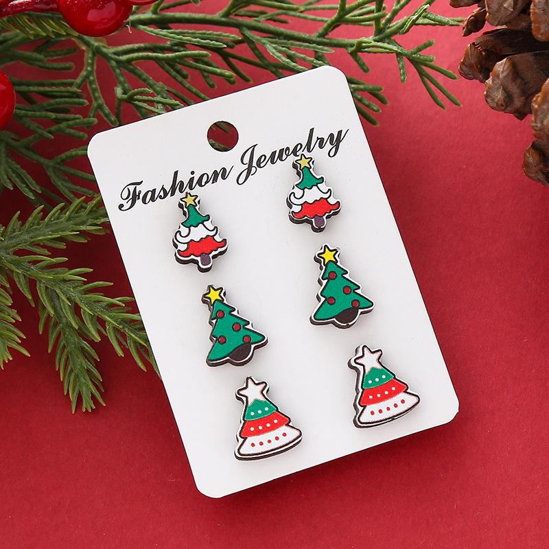 Горячая Распродажа Новая Рождественская Серия Деревянные Серьги Рождественская Елка Колокольчики Снеговик Серьги-Пуссеты Набор