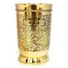 Pure Brass Glass Tumbler with Etching Art Finish, Indian HANDWORKED, (Pack of 1)