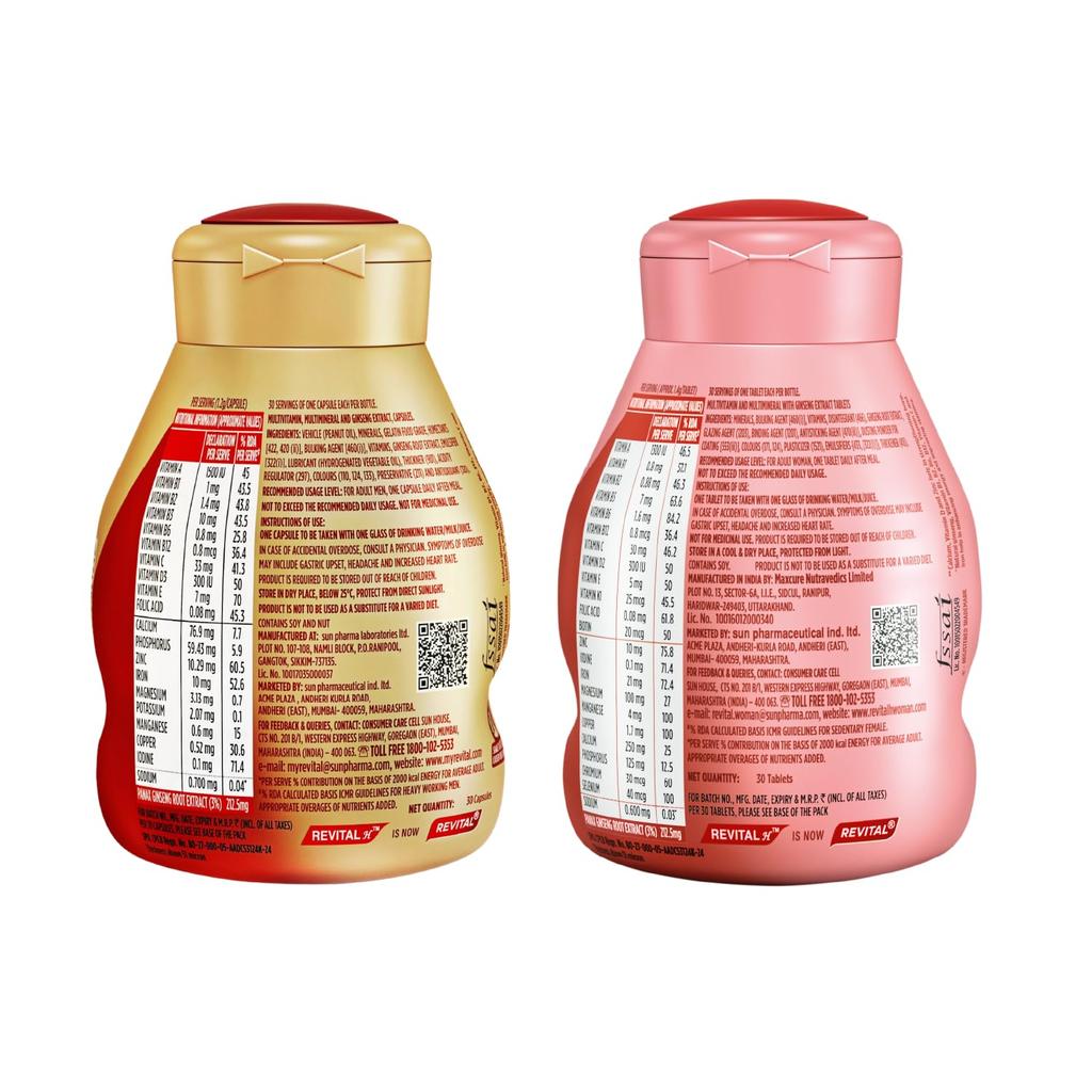 Revital H Woman 30S & Men 30S Combo Capsules, Energy Boost, Multivitamins for Daily Vitality, Immunity & Bone Support
