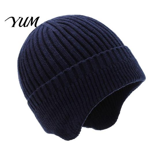 Stylish Winter Accessory for Down Jackets Knitted Hat with Ear Flaps Men, Soft Fleece Lined Hat, Stretchy Secure Fit Running Cap Thermal Cap,