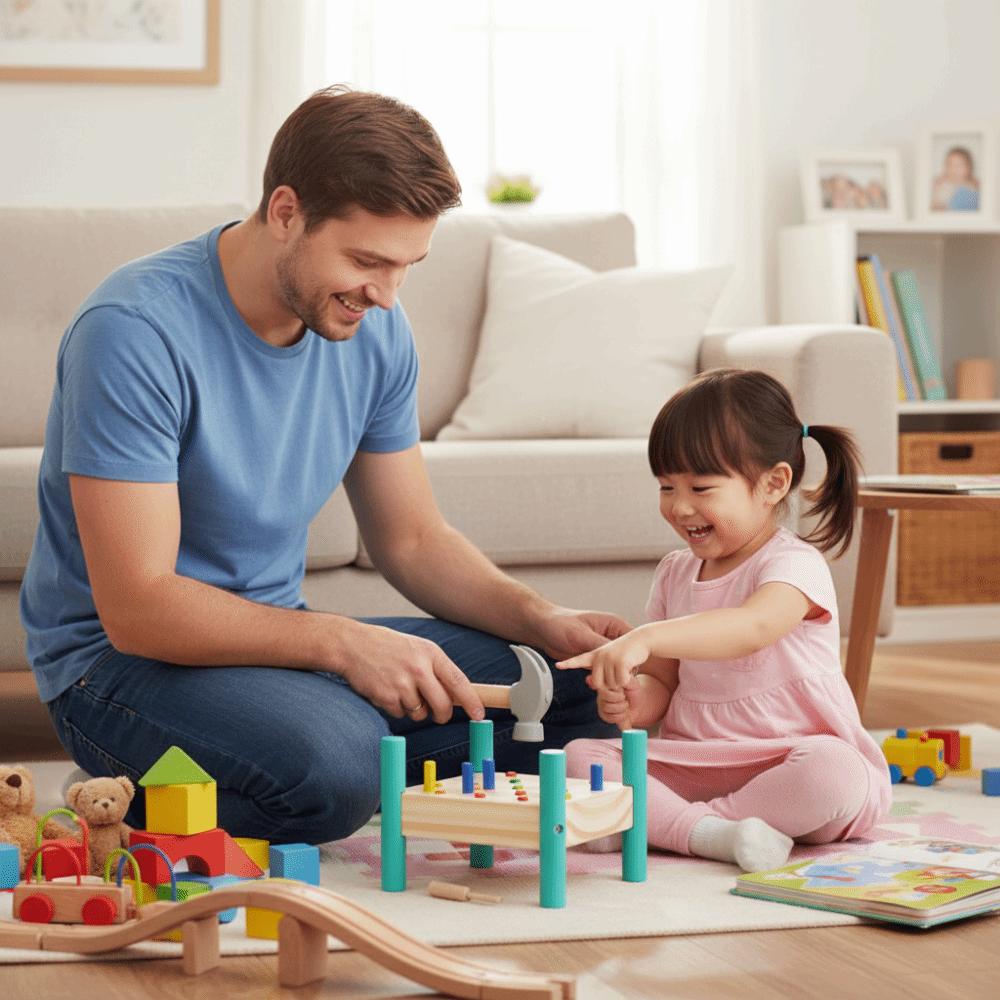 Wood Knock Nails Tool Toy Montessori Baby Hammer Hit Wooden Toys  Hand-eye Coordination