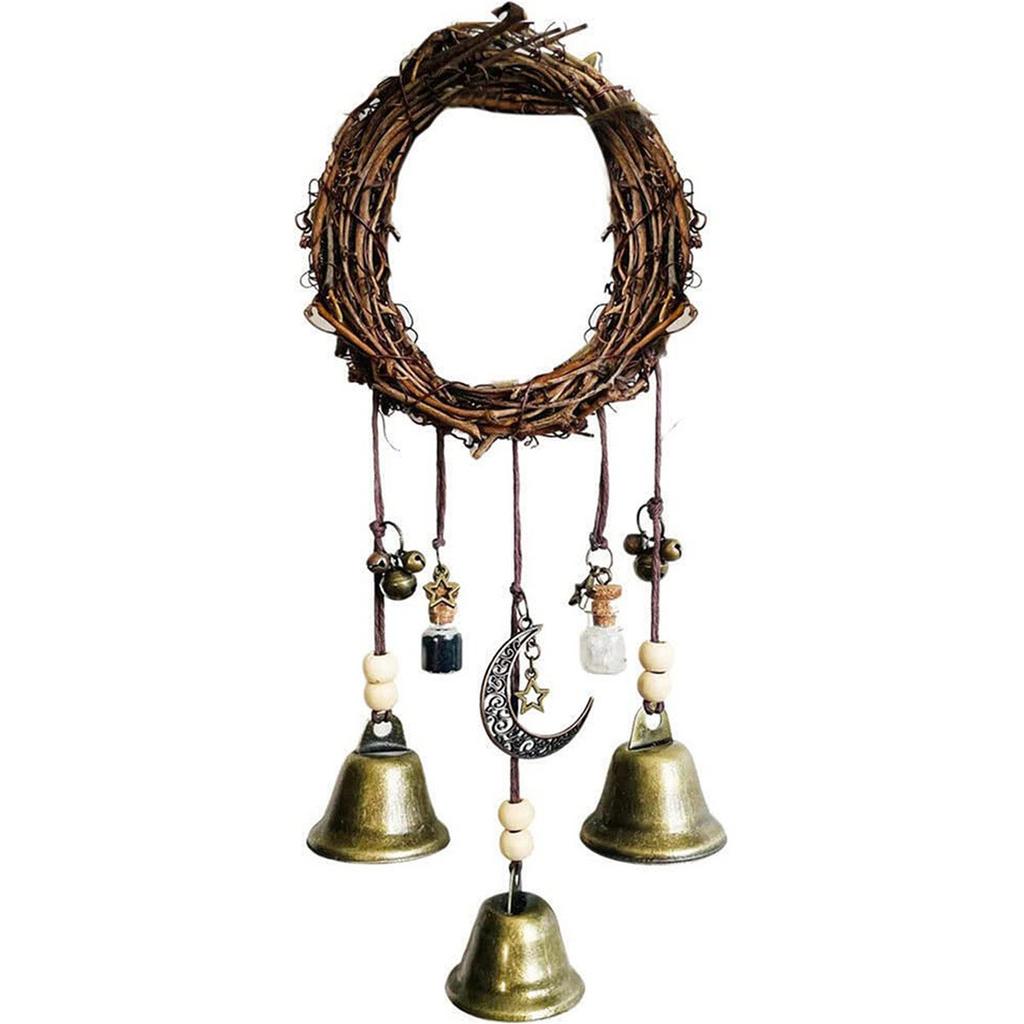 1PC Rattan Ring Witch Bells Protection Door Witch Wind Chimes Wreath Handmade Hanging  Magic Wind Chimes