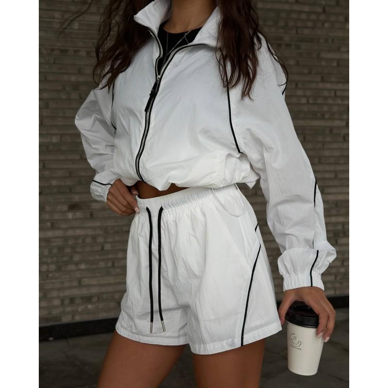 Womens Striped Long Sleeve Zip-Up Cardigan Tie-Waist Shorts Set Casual Outfit