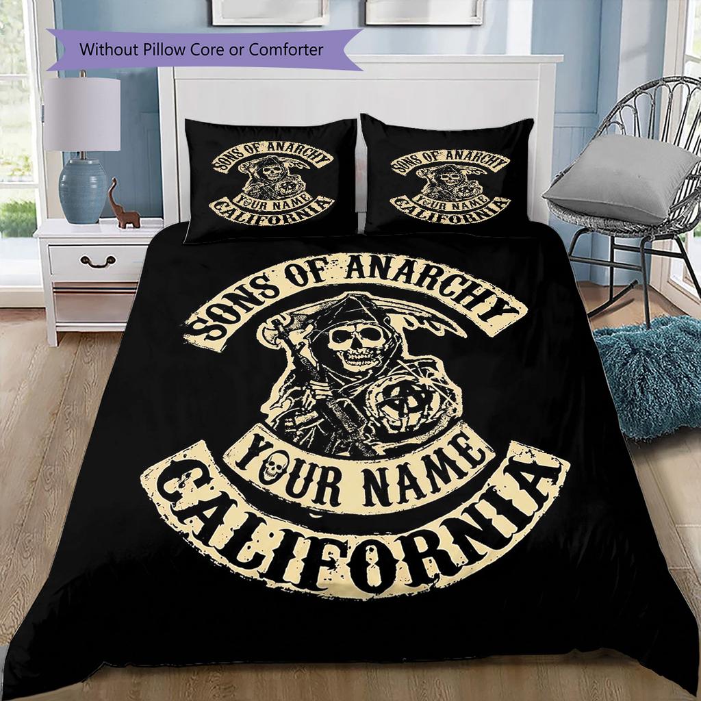Sons Anarchy Crest Custom Name Pattern Bedding Quilt Set Quilt Cover Pillowcase Home Birthday Gift(1 * duvet cover + 2 * pillowcase, without core)