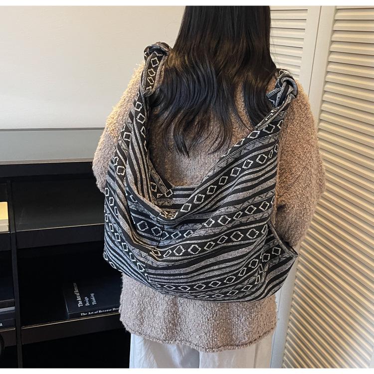 Винтажная полосатая холщовая сумка через плечо - Большая вместимость, Женская модная кроссбоди