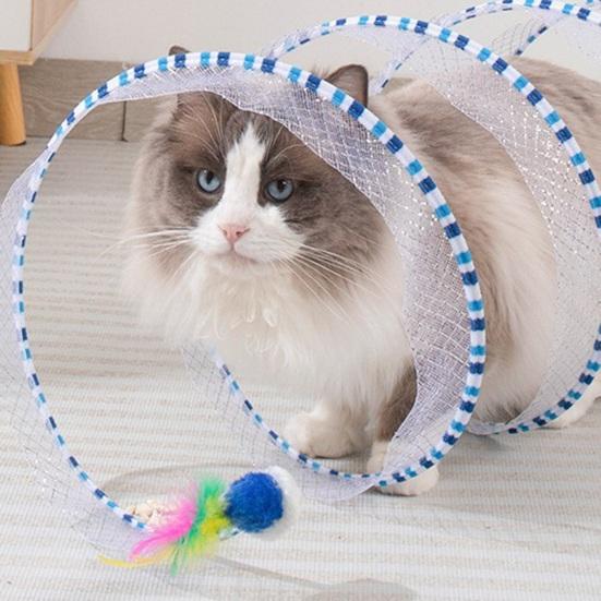 Cat Tunnel Toy Foldable Interactive Self Play Cat Hunting Spiral Tunnel Toy with Plush And Feather Toys for Indoor Cats
