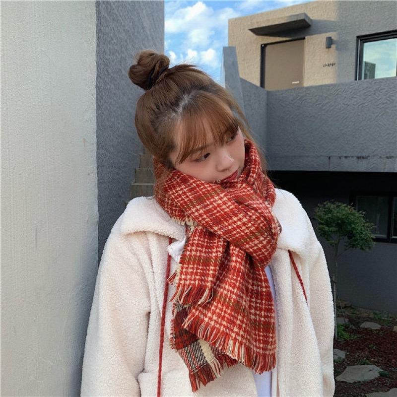 Scarf Women's Winter Christmas Imitation Cashmere Double Sided Red Plaid Scarf Scarf Shawl Thick Warm Green Student