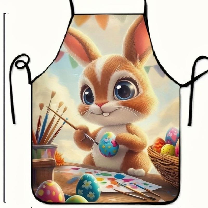 1pc Easter Bunny Apron - Soft Cute Cartoon Rabbit with Egg Print, Full of Easter Fun And Creativity - Suitable for Cooking, Baking, Daily Cleaning, Cr