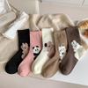 Women’s Pure Cotton Cartoon Animal Mid-Calf Socks – Autumn/Winter, Sweat-Absorbent, Japanese Style Little Bear Design