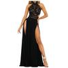 Women's Fashion Sexy See-Through Lace Bare Back High Split Dress Evening Dress
