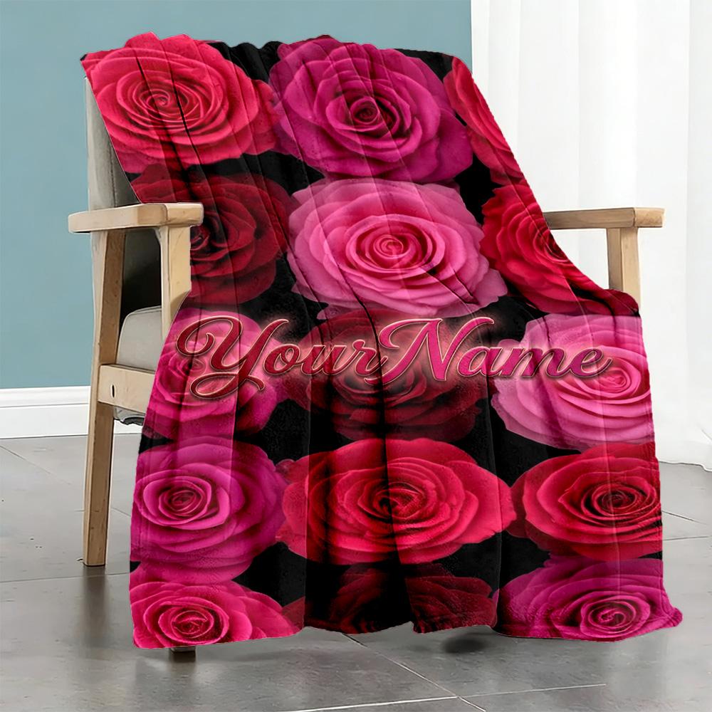 Rose Customize Your Name Blanket Lightweight Personalized Blanket Soft Warm Cozy Versatile for Home Decor Office Chair Nap Office for All Occasions