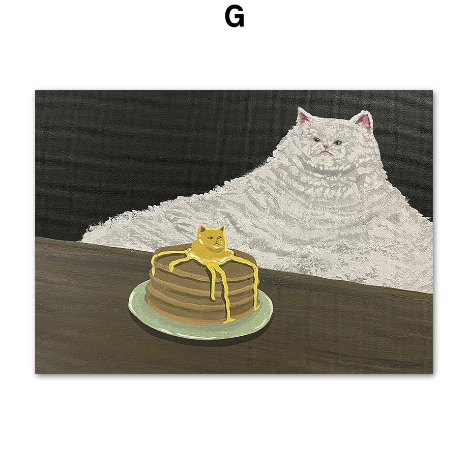 Vintage Abstract Black Cat Food Funny Wall Art Canvas Painting Posters And Prints Wall Pictures For Living Room Interior Decor