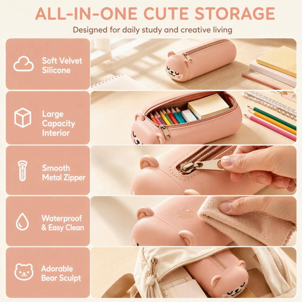 Large-capacity Silicone Pencil Case Dustproof Pen Pouch Stationery Box Zipper Pen Case Kids