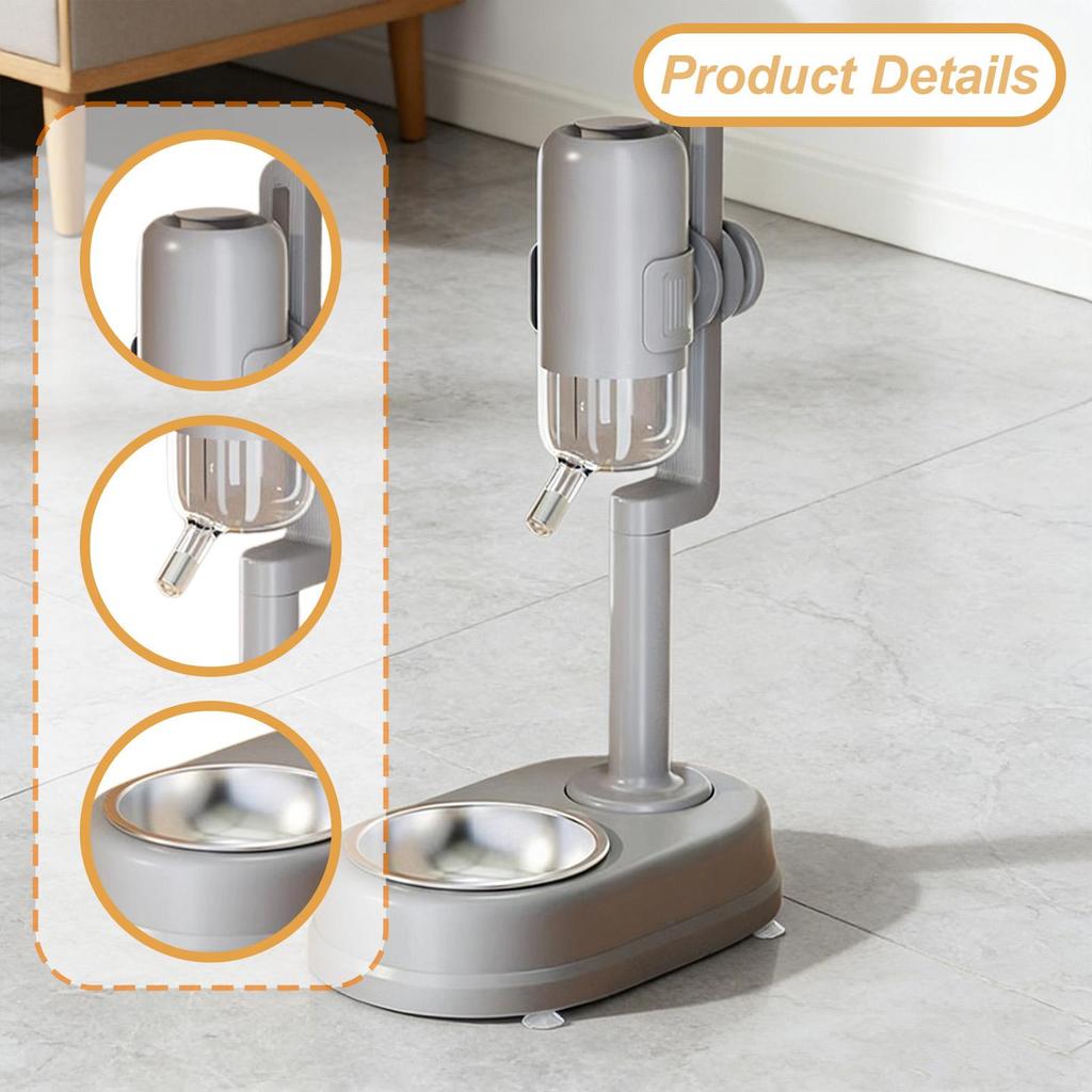Pet Standing Water Dispenser Cat Dog Bowl Pet Feeder and Waterer Adjustable Height for Cat