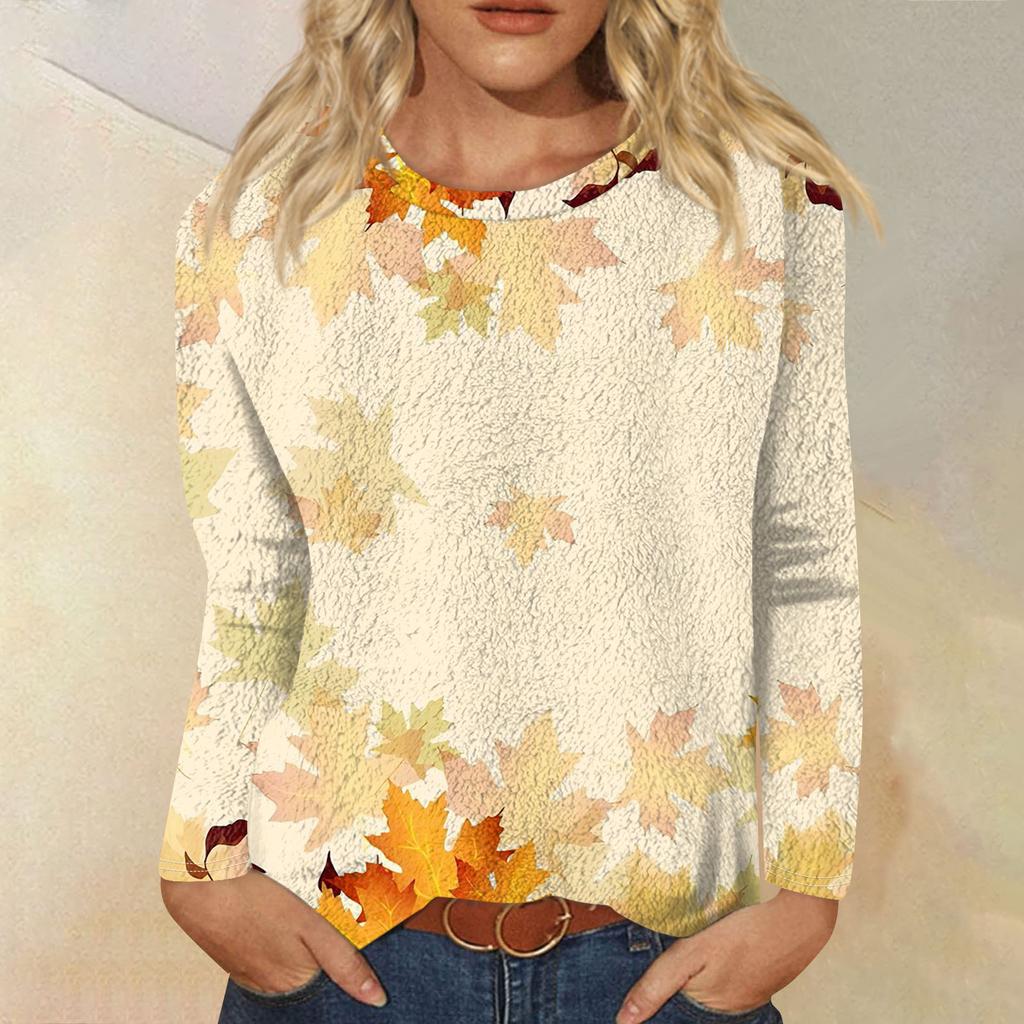 Женская модная повседневная фланелевая футболка с длинным рукавом и круглым вырезом с принтом