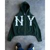 ZYLLO Y2k Harajuku Retro Trendy Brand Letter Embroidery Oversized Swetshirt Women High Street Fashion Loose Zipper Hoodie