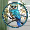 Owl Ornament Stained Glass Blue Green Sun Catcher Enchanting Birds Window Hanging Panel Kitchen Window Decor