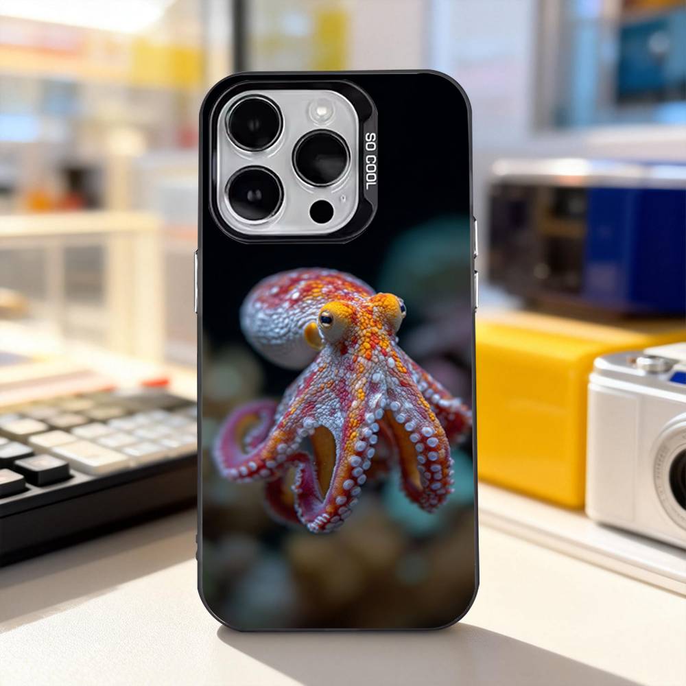 Ocean Octopus-s Marine Life For iPhone 17,16,15,14,13,12,11,Pro,Max,Plus,E,Air,Mini Anti Fall Black Matte Hard Bumper Phone Case