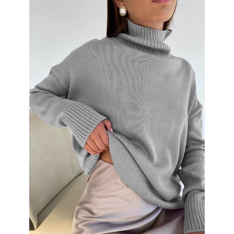 Женский осенне-зимний утолщенный однотонный свободный свитер с длинными рукавами