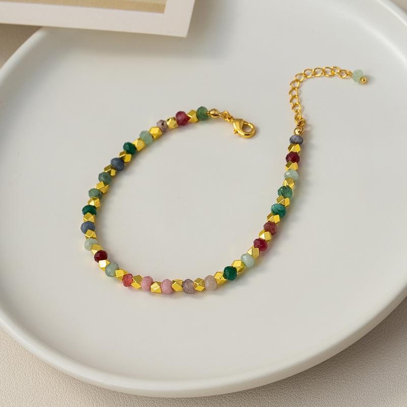 Temperament retro bohemian style necklace, personalized contrasting color beaded neck chain, fashionable and trendy color colorful stone bracelet
