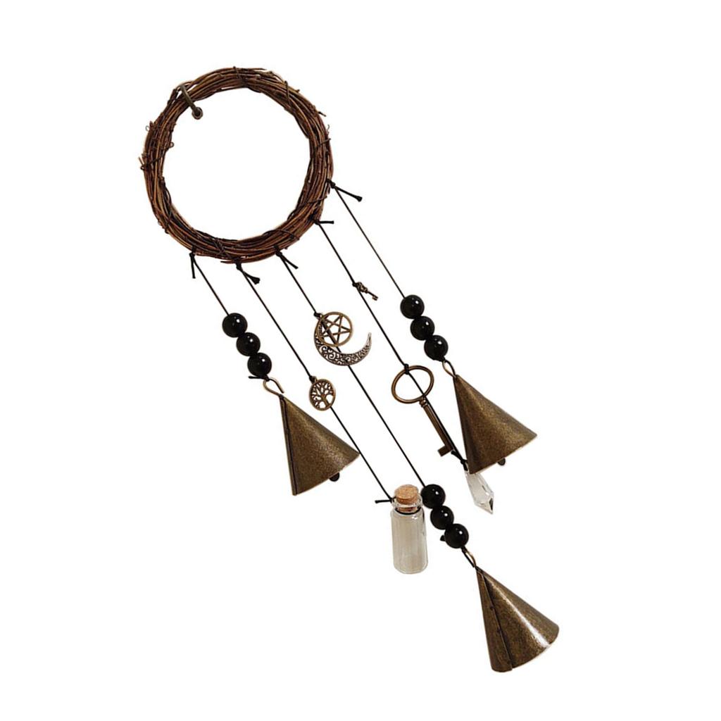 Witch Bell Protection Door Hangers Wind Chime Wreath Handmade Wiccan Magic Hanging Ornament for Home Doorknob Witchcraft