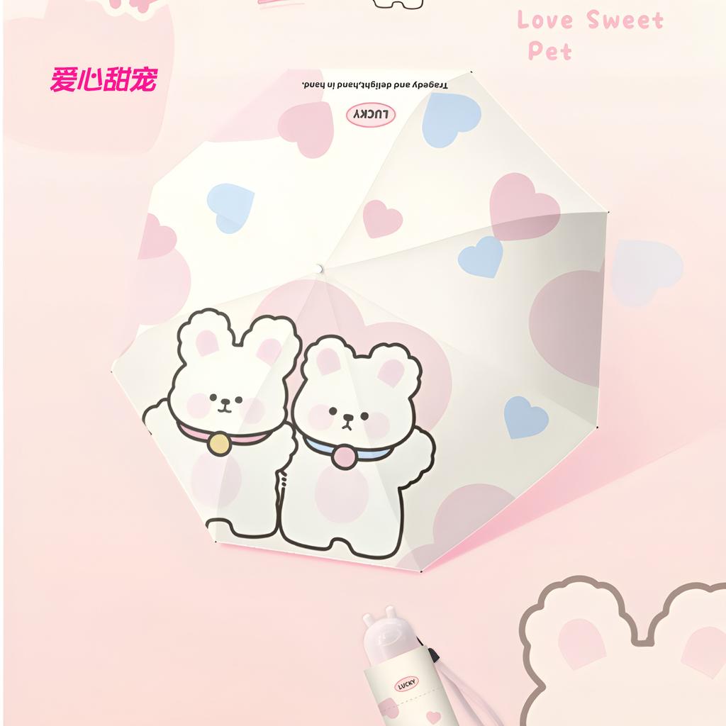 Creative Cartoon Cute Three-fold Eversion Umbrella Dual-purpose Sunscreen Umbrella Parasol Small Portable Women's Sun Umbrella