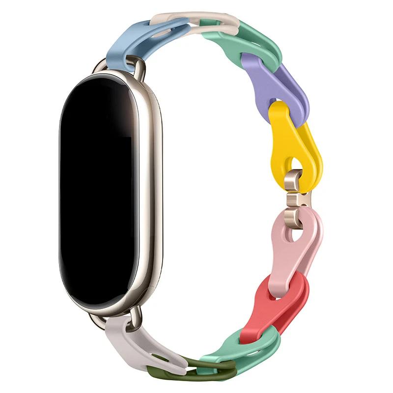 Резиновый ремешок для Xiaomi Mi Band 8 Браслет с пряжкой из нержавеющей стали для Miband 8 NFC Модный женский стиль Запасной силиконовый ремешок