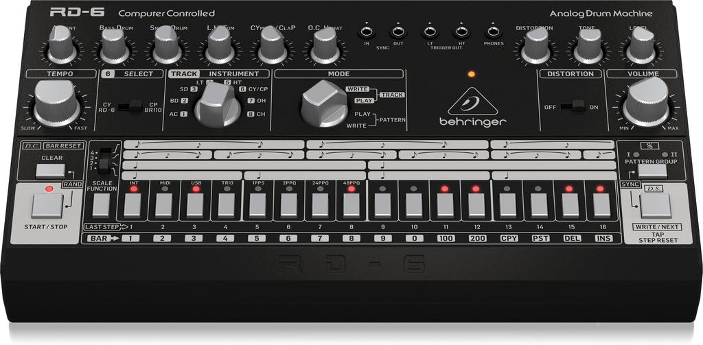 Behringer Analog Drum Machine MIDI Compatible 16 Step Sequencer with Analog Distortion Black USB/DIN RD-6-BK