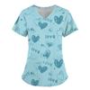 Women Working Uniform Smile Heart Print Cartoon Cat Dog Short Sleeve V-neck Tops Femme Blouse Nurse Work Wear Medical Uniforms